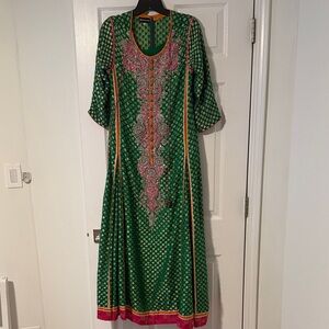 Chic Nomi Ansari Green and Pink Long Sleeve Anarkali